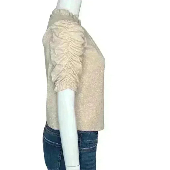 Walter Baker Blush Shimmer Ruched Sleeve Blouse Keyhole Back Size S - Picture 5 of 11